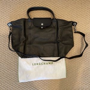 Longchamp Le pliage cuir medium black bag